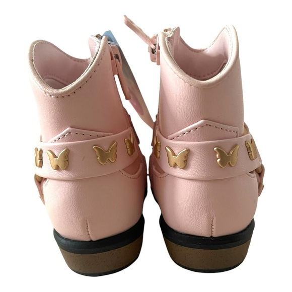 037 Cat & Jack Pink Kids Boots with Gold Butterfly Accents - Picture 5 of 8